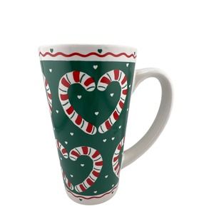 Candy Cane Christmas Hot‎ Chocolate Coffee Tea Large Cup Mug Green Red Hearts